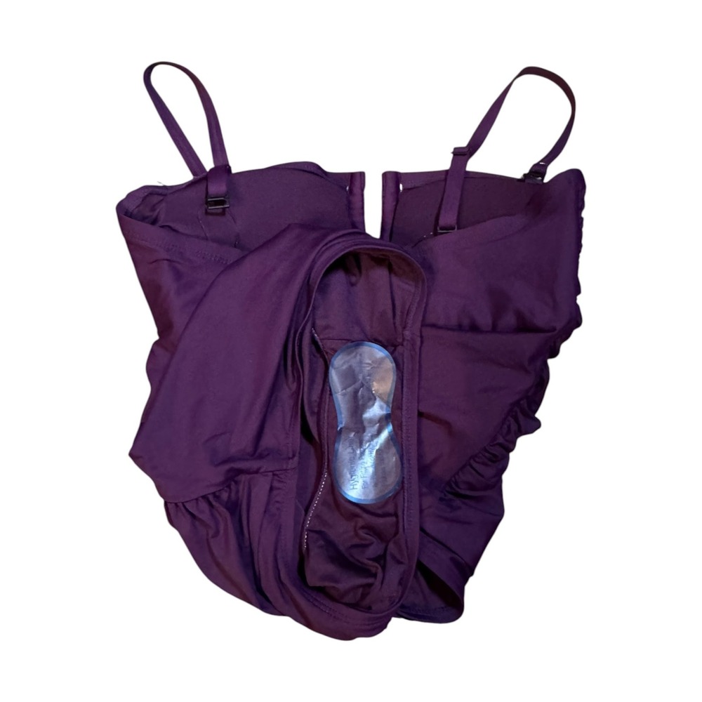 DKNY Womens Purple Ruched One‎ Piece Swimsuit Tummy Control Large NWOT - Picture 5 of 7